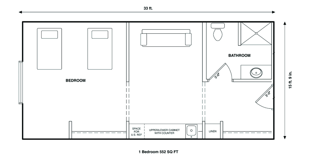 1 Bedroom - 552 SQ FT